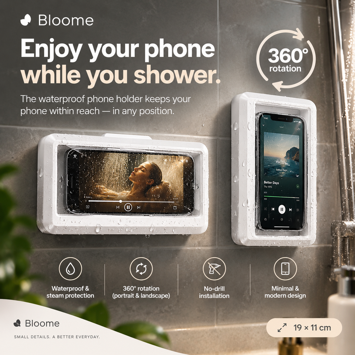 Waterproof 360° Rotating Bathroom Phone Holder