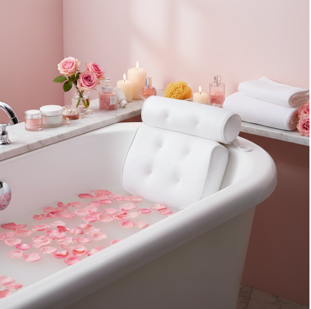 3D Mesh Spa Bath Pillow with 6 Suction Cups for Support