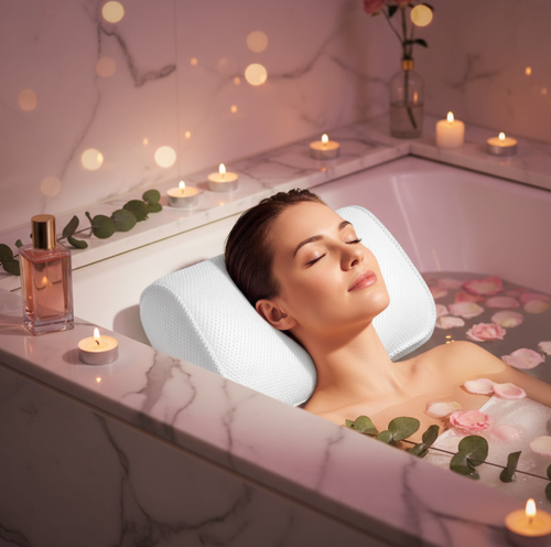 3D Mesh Spa Bath Pillow with 6 Suction Cups for Support
