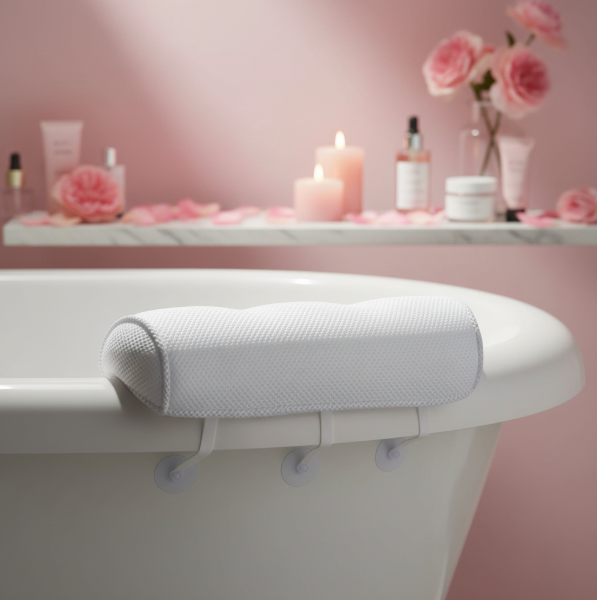 3D Mesh Spa Bath Pillow with 6 Suction Cups for Support