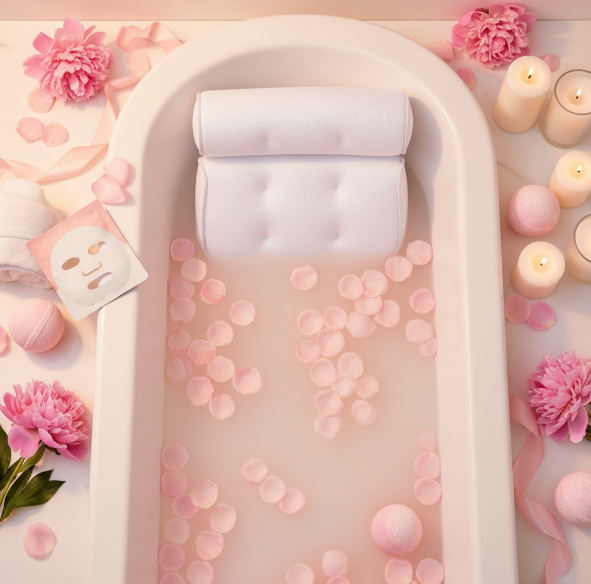 3D Mesh Spa Bath Pillow with 6 Suction Cups for Support