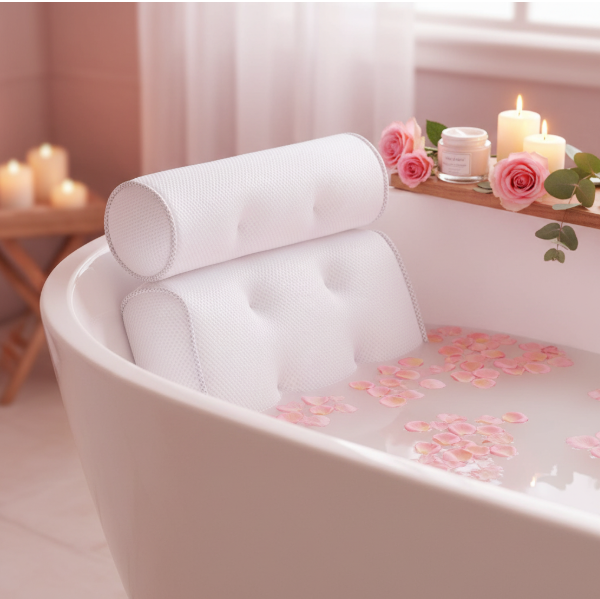 3D Mesh Spa Bath Pillow with 6 Suction Cups for Support